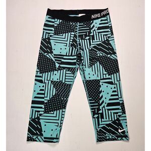 Nike Pro Patchwork Capris Womens Dri Fit Light Aqua‎ Size XL 689832-466